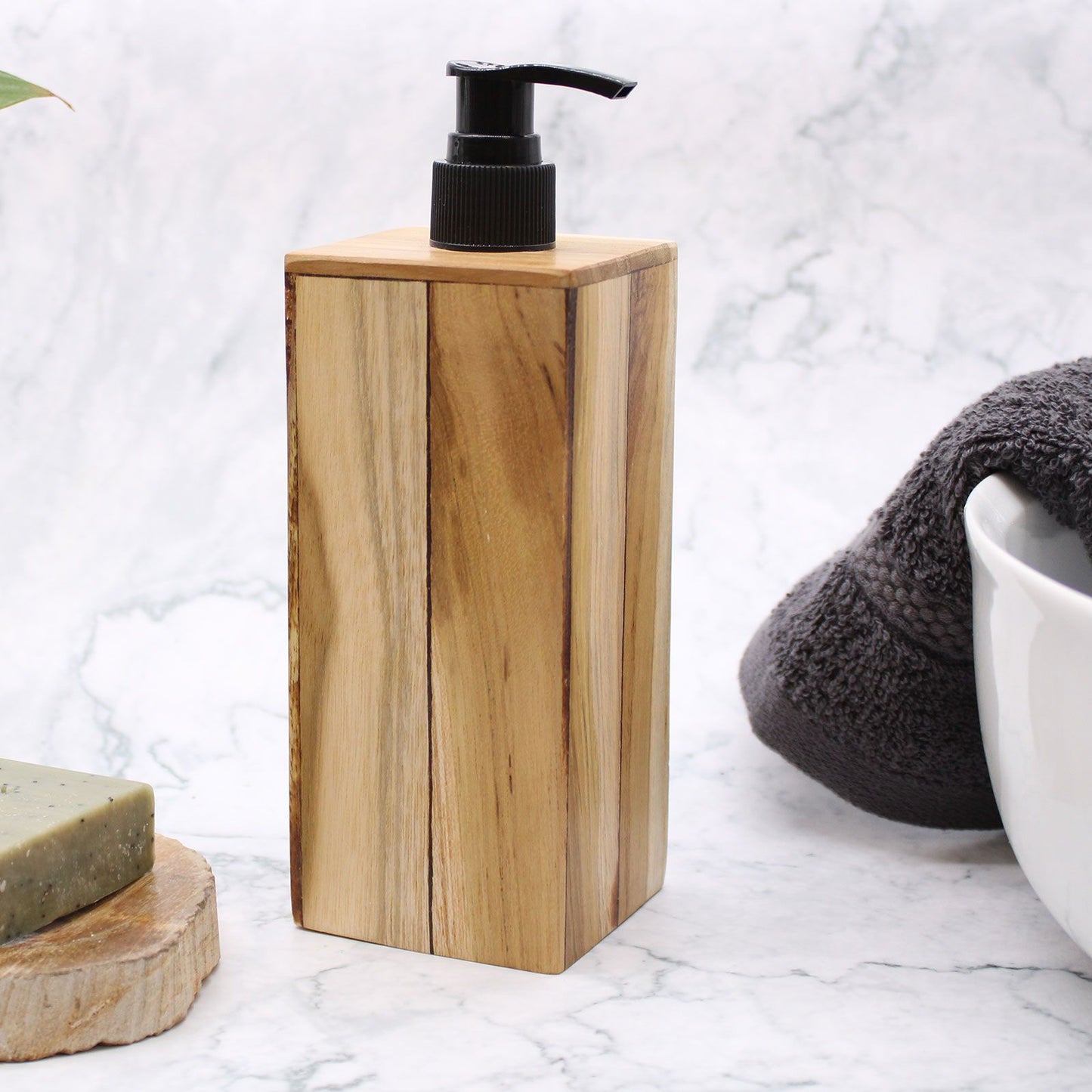Natural Teak wood Soap Dispenser - Square