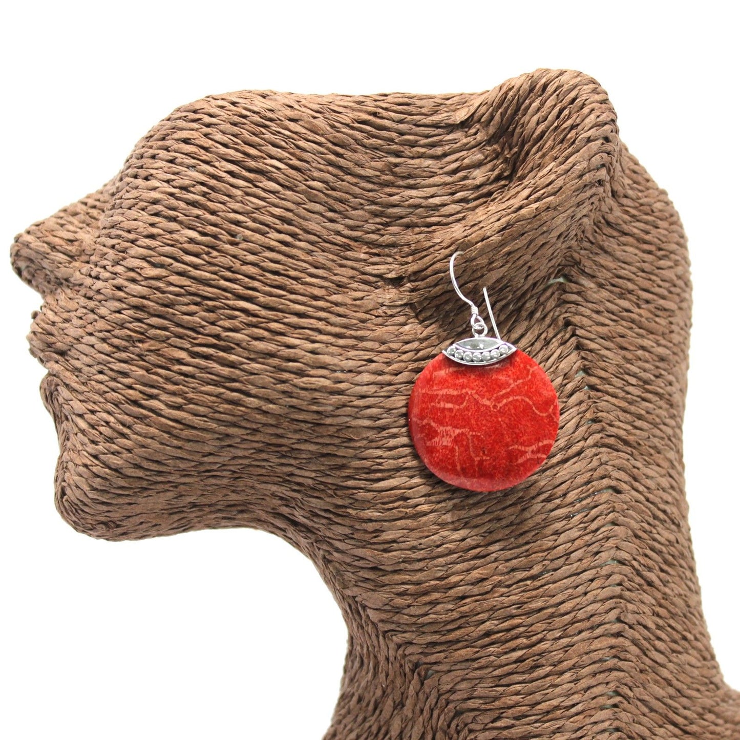 925 Silver Earrings - Coral Imitation - Classic Disc