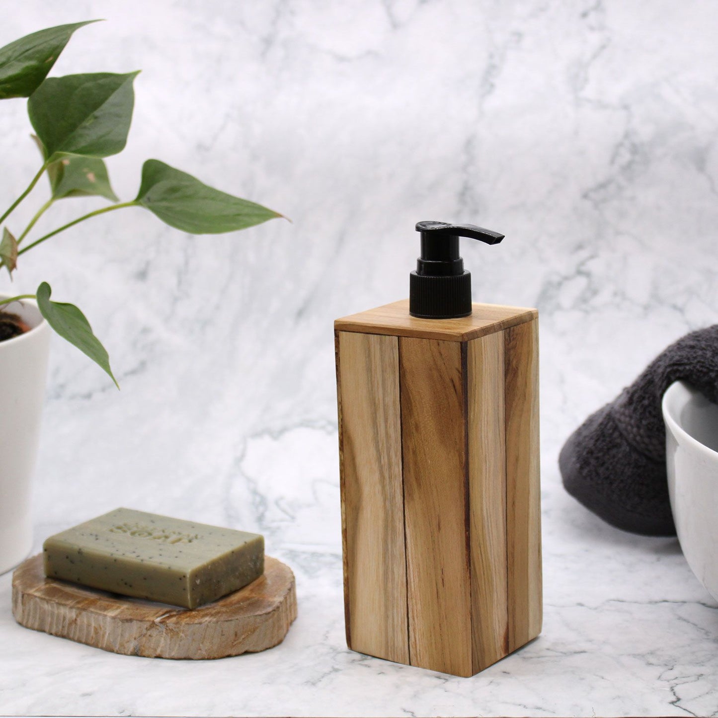 Natural Teak wood Soap Dispenser - Square