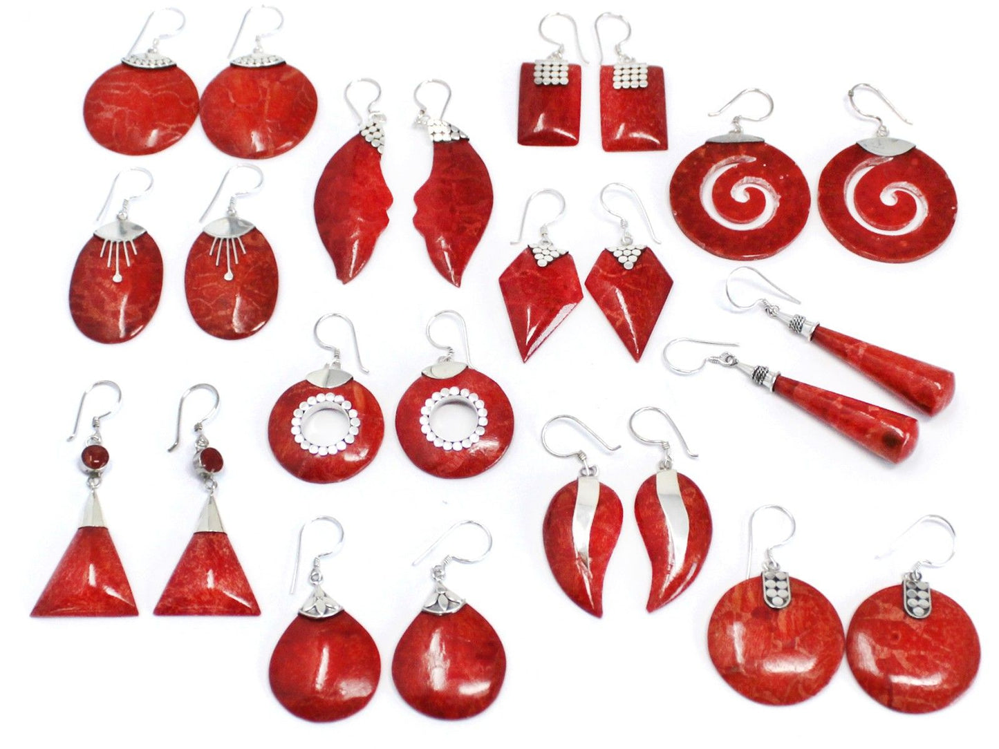 925 Silver Earrings - Coral Imitation - Long Teardrop