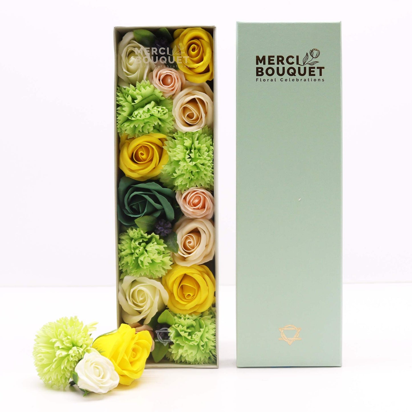 Soap Flowers Long Box - Spring Celebrations - Yellow & Greens