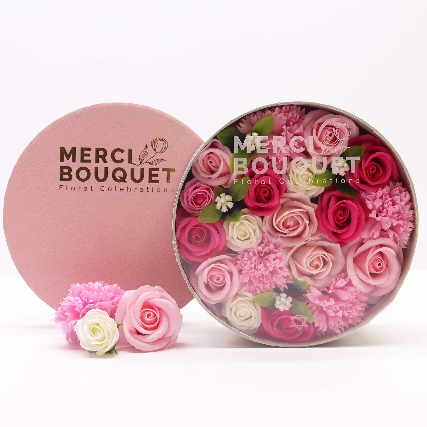 Soap Flowers Round Box - Baby Blessings - Pinks