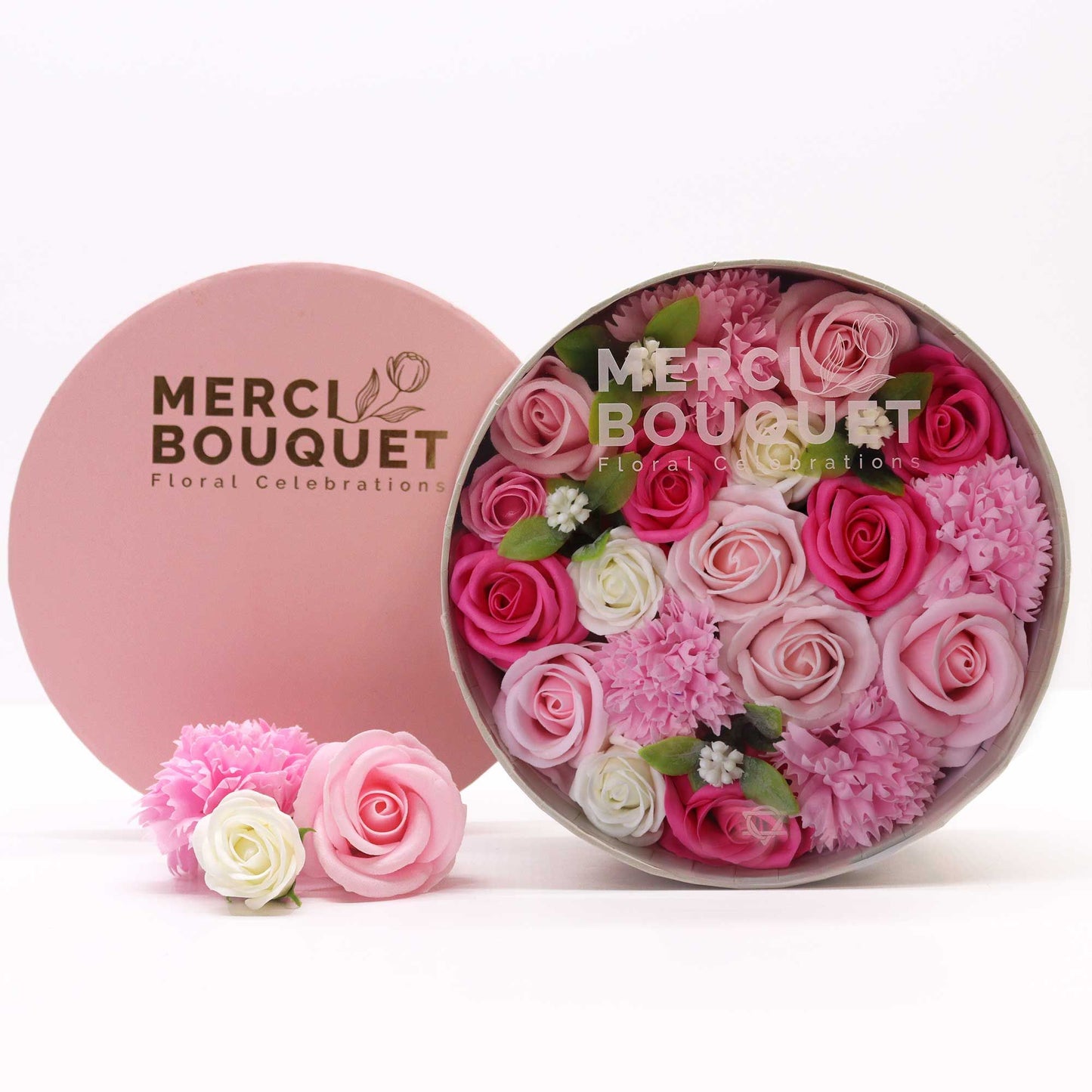 Soap Flowers Round Box - Baby Blessings - Pinks