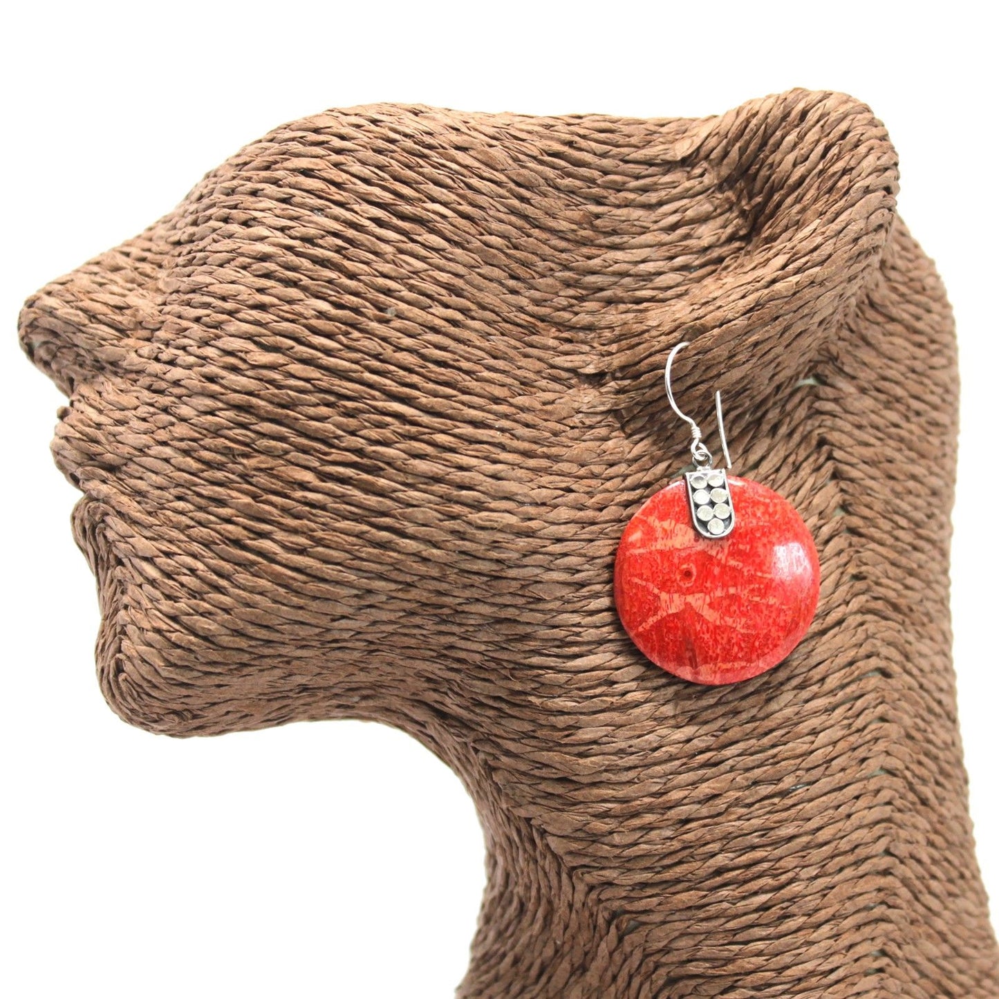 925 Silver Earrings - Coral Imitation - Disc Décor