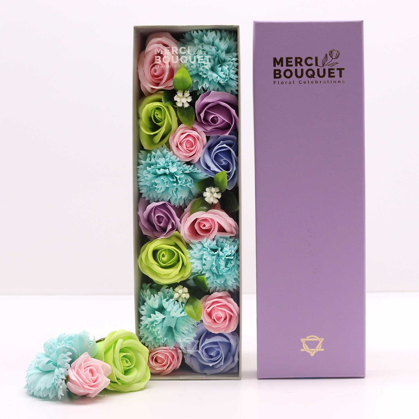 Soap Flowers Long Box - Baby Blessings - Blues