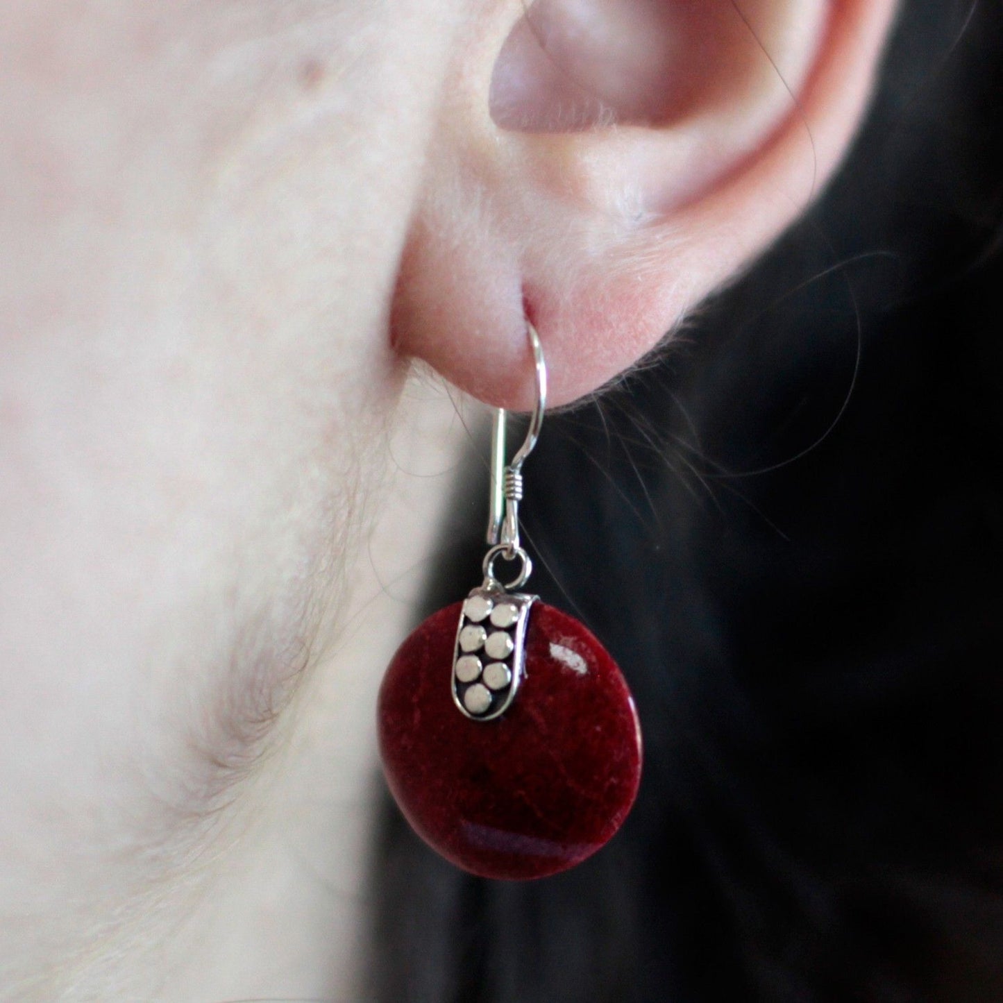 925 Silver Earrings - Coral Imitation - Disc Décor