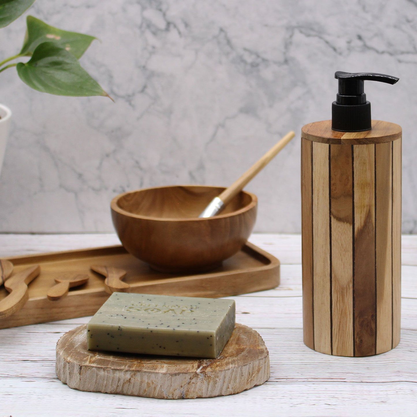 Natural Teak wood Soap Dispenser - Round