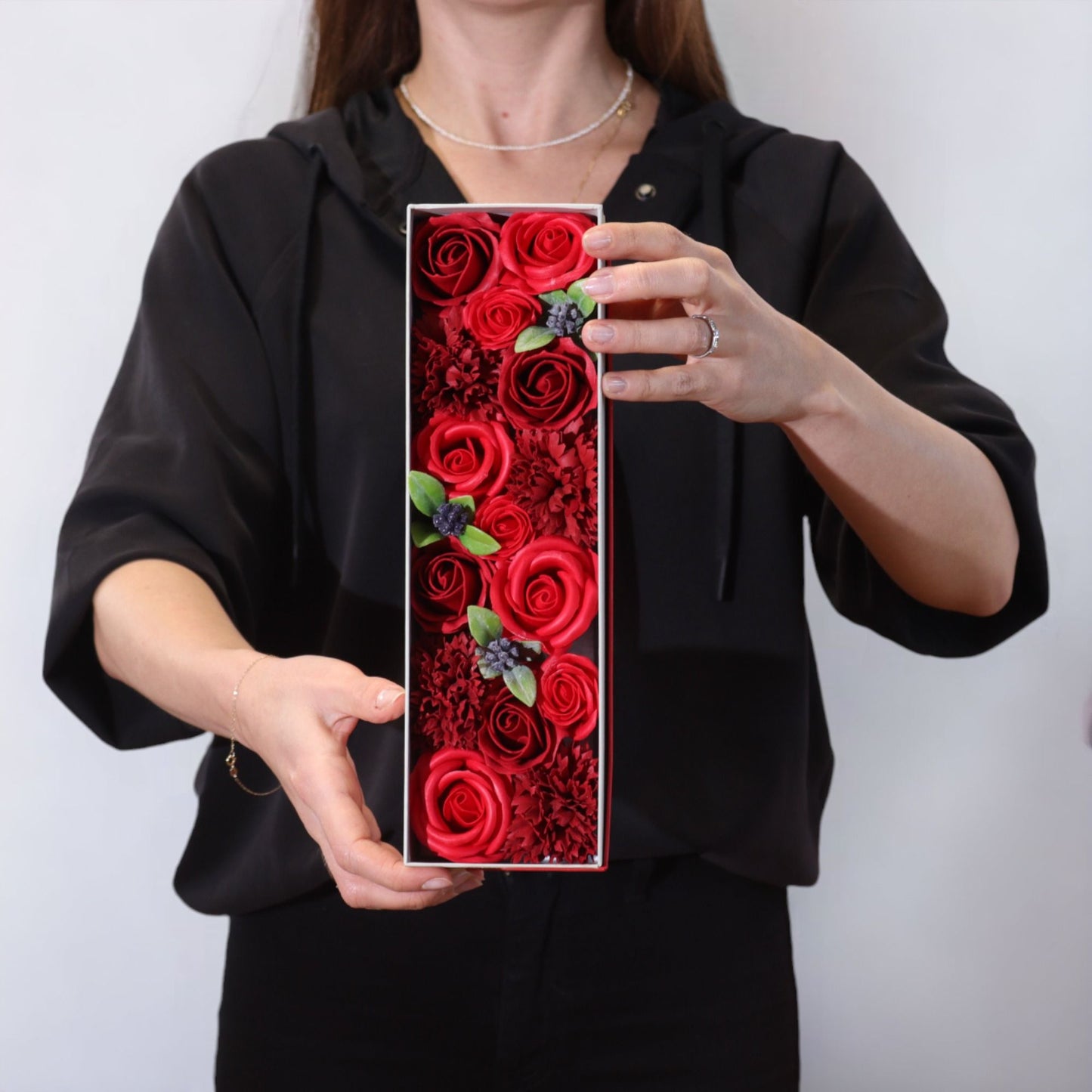 Soap Flowers Long Box - Classic Red Roses