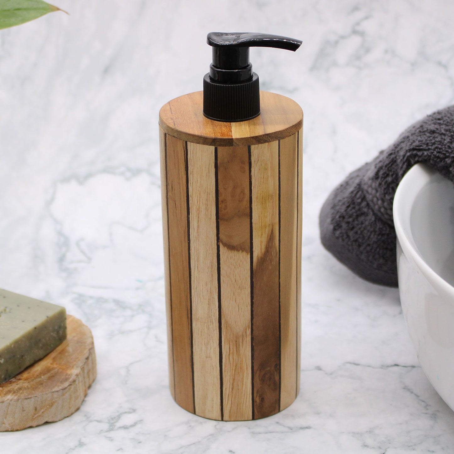 Natural Teak wood Soap Dispenser - Round
