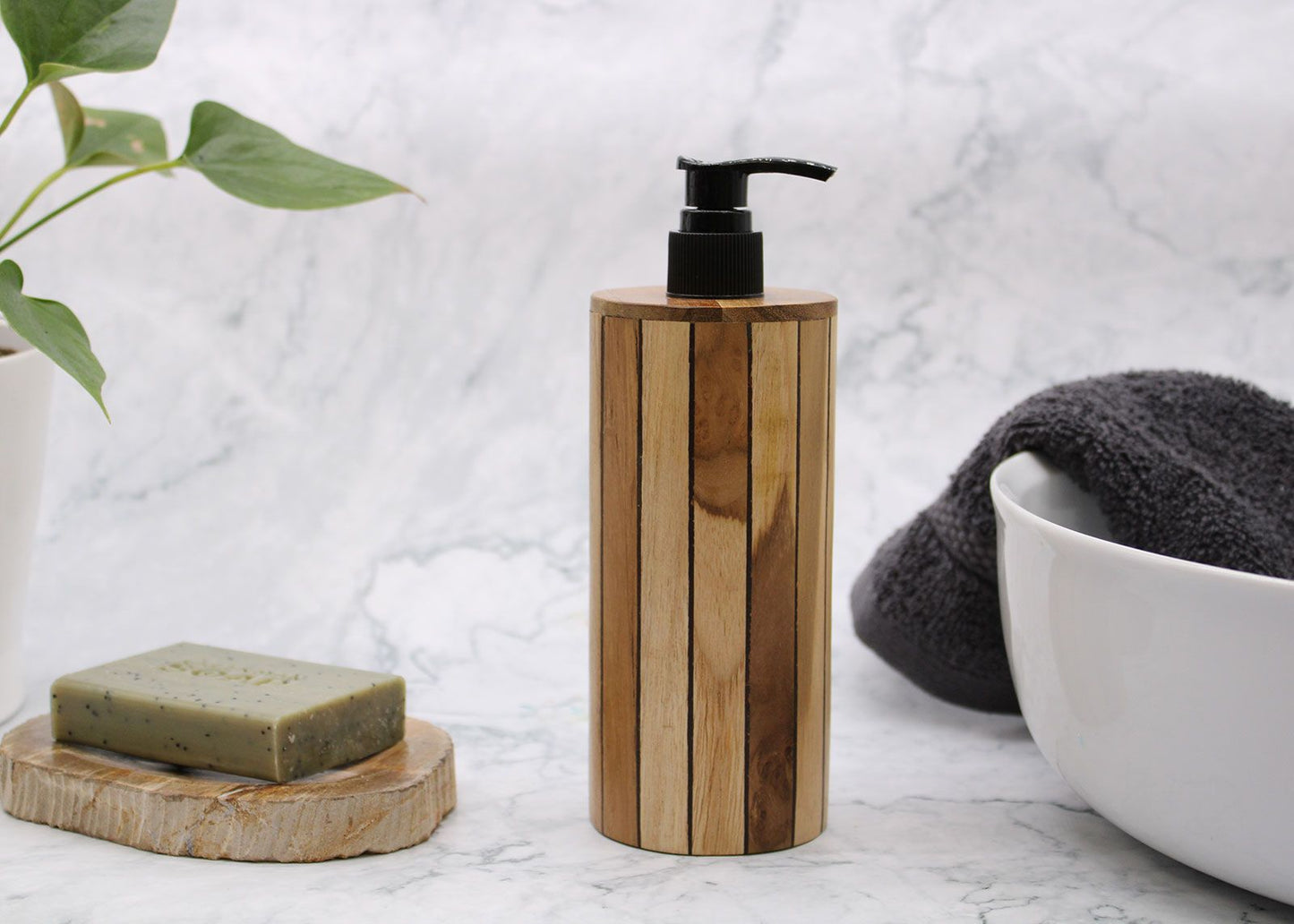 Natural Teak wood Soap Dispenser - Round