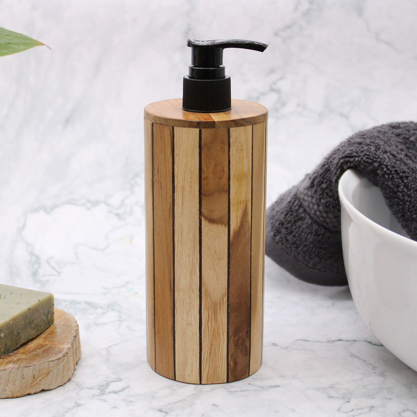 Natural Teak wood Soap Dispenser - Round
