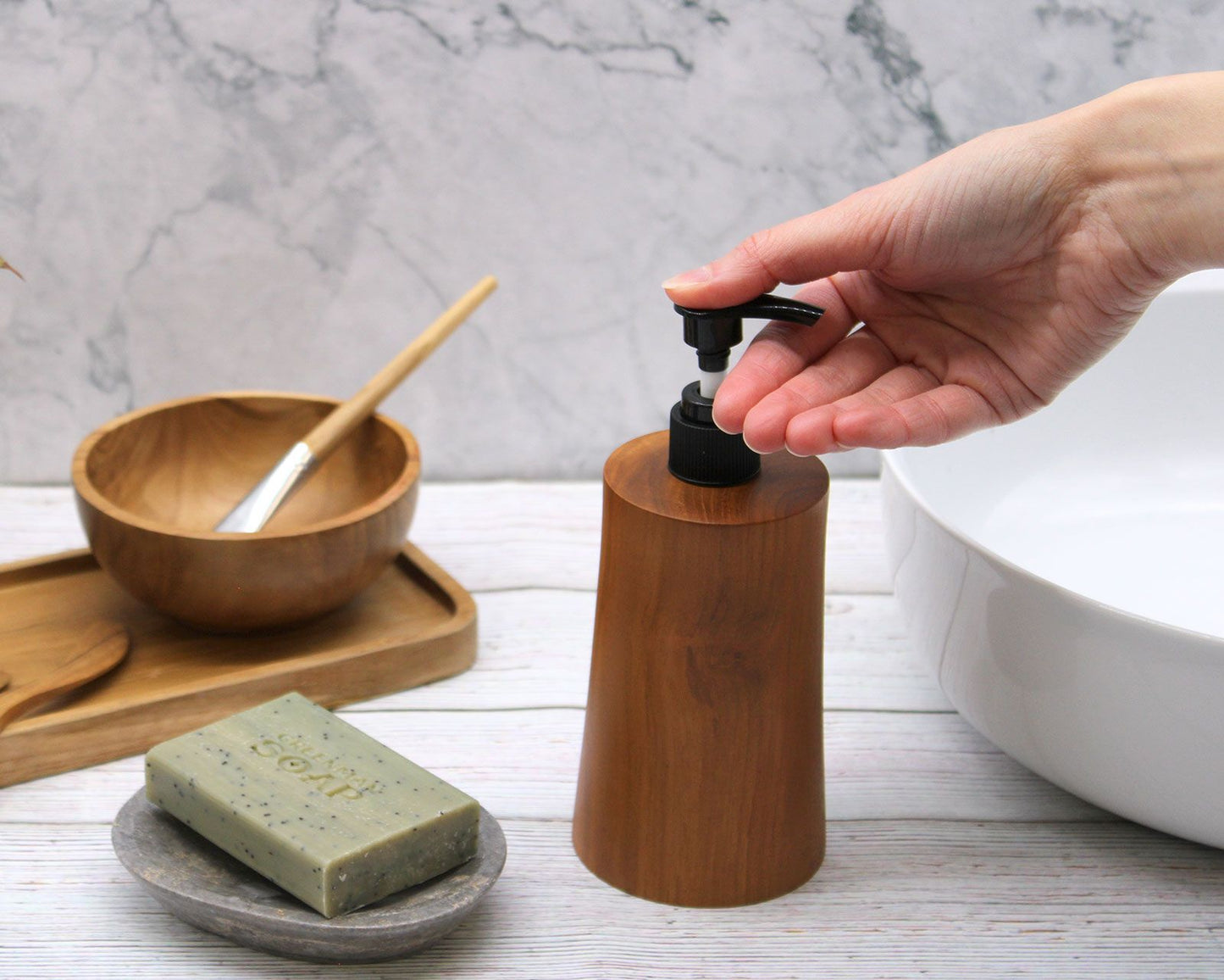 Natural Teak wood Soap Dispenser - Taper