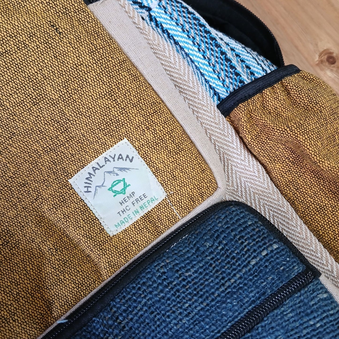 Large Boxy Hemp Backpack - Teal & Turmeric