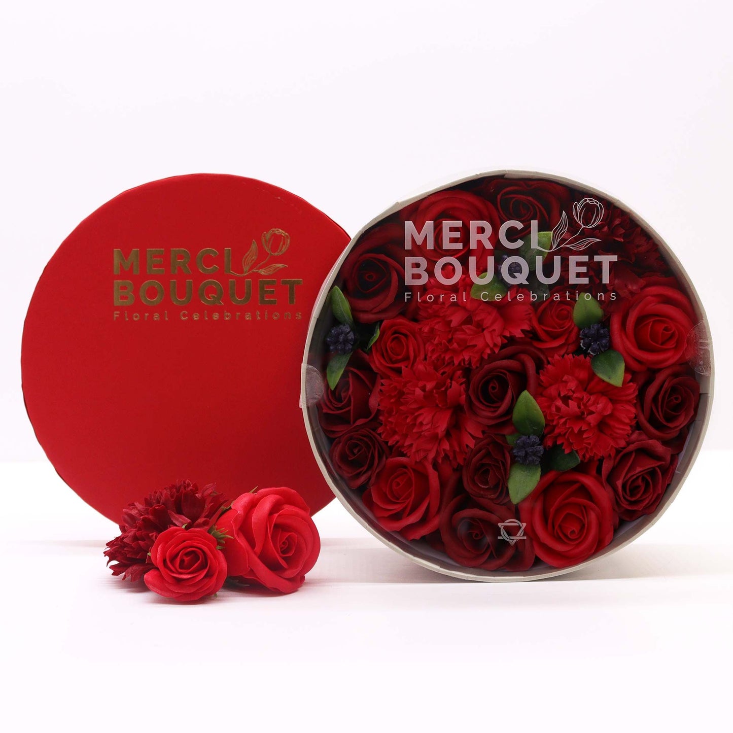 Soap Flowers Round Box - Classic Red Roses