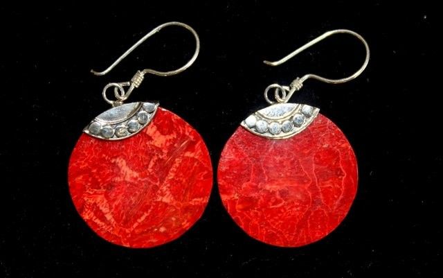 925 Silver Earrings - Coral Imitation - Classic Disc