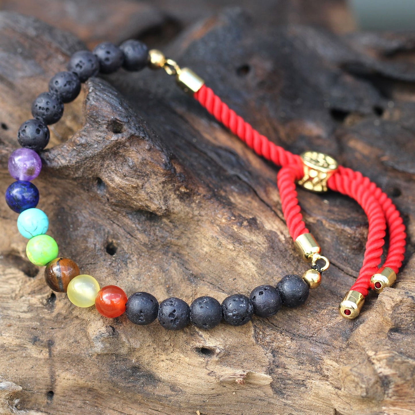 18K Gold Plated Gemstone Royal String Bracelet - Lava Stone