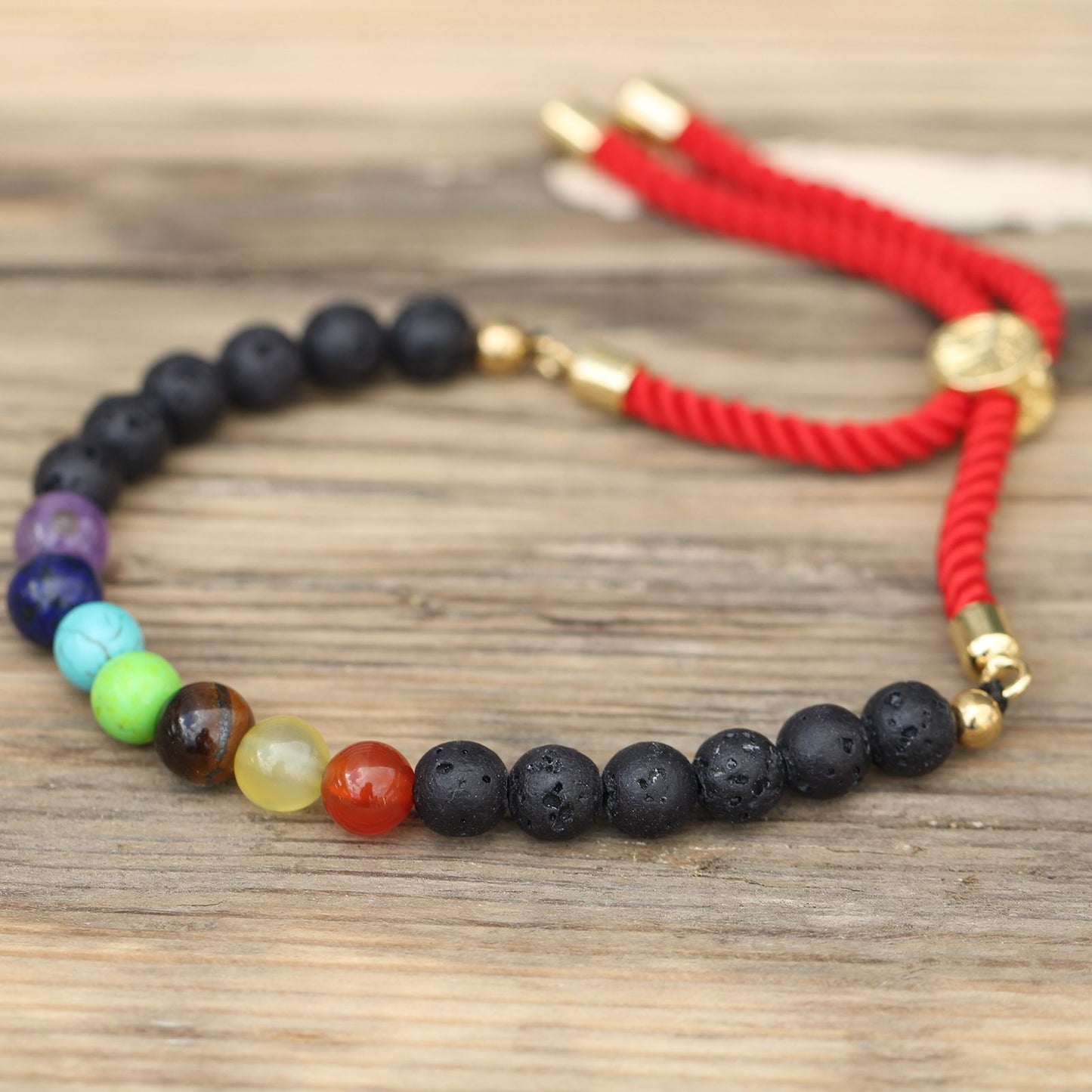 18K Gold Plated Gemstone Royal String Bracelet - Lava Stone