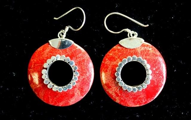 925 Silver Earrings - Imitation Coral - Do-nuts