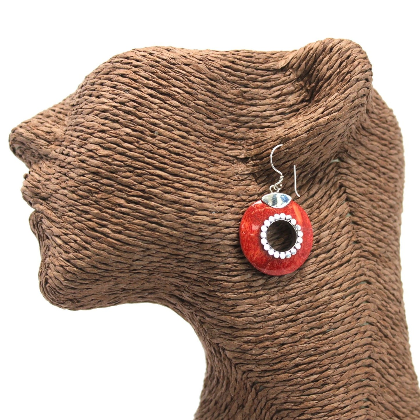 925 Silver Earrings - Imitation Coral - Do-nuts