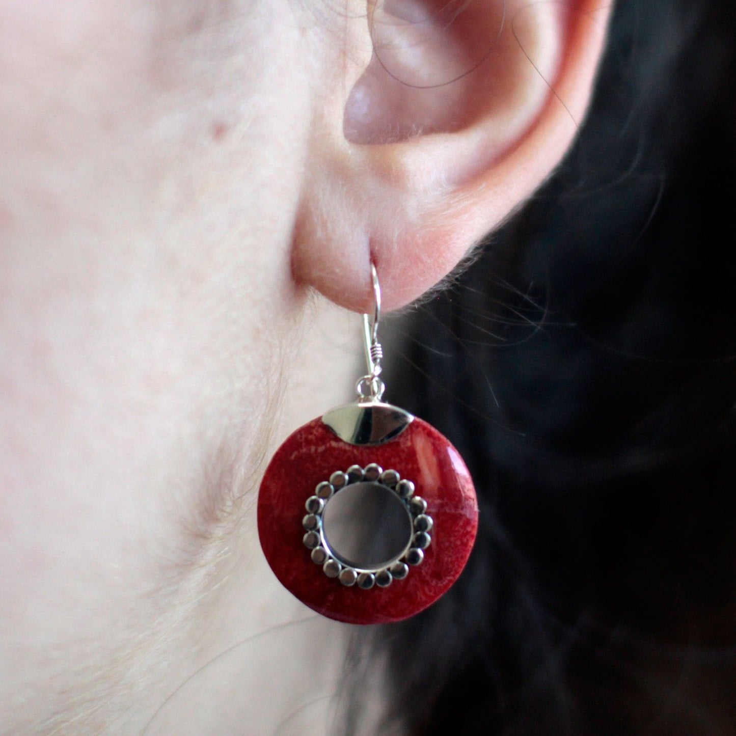 925 Silver Earrings - Imitation Coral - Do-nuts