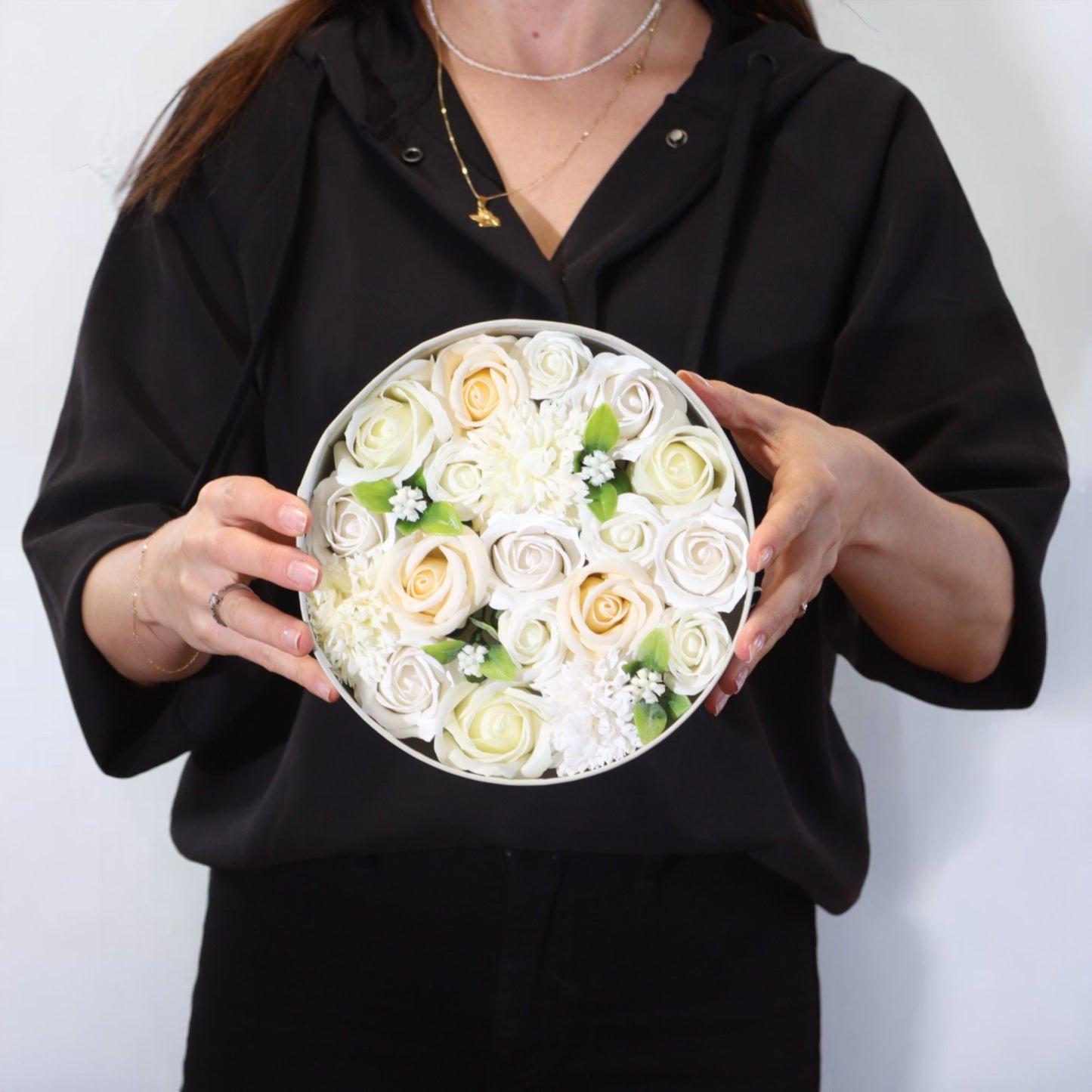Soap Flowers Round Box - Wedding Blessings - White & Ivory