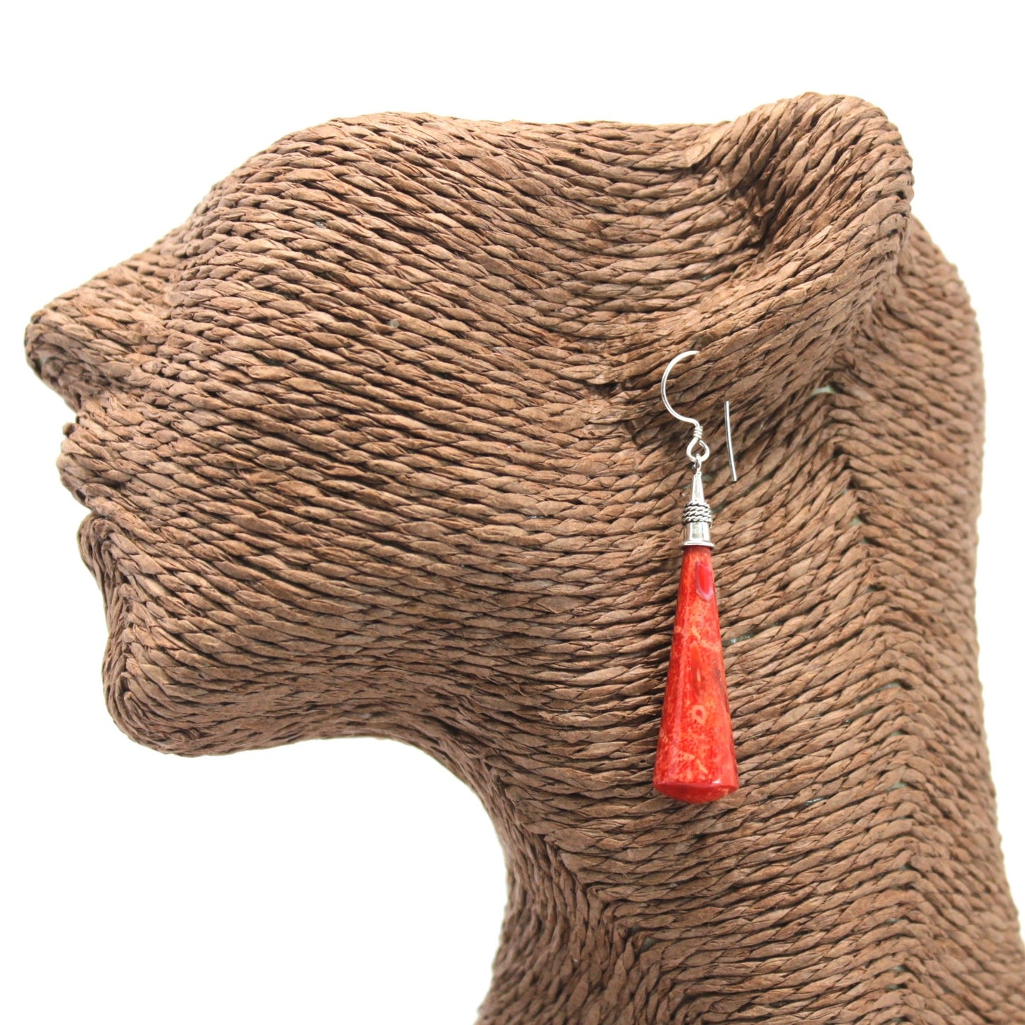 925 Silver Earrings - Coral Imitation - Long Teardrop