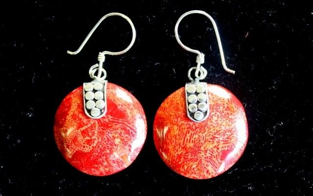 925 Silver Earrings - Coral Imitation - Disc Décor