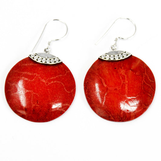 925 Silver Earrings - Coral Imitation - Classic Disc