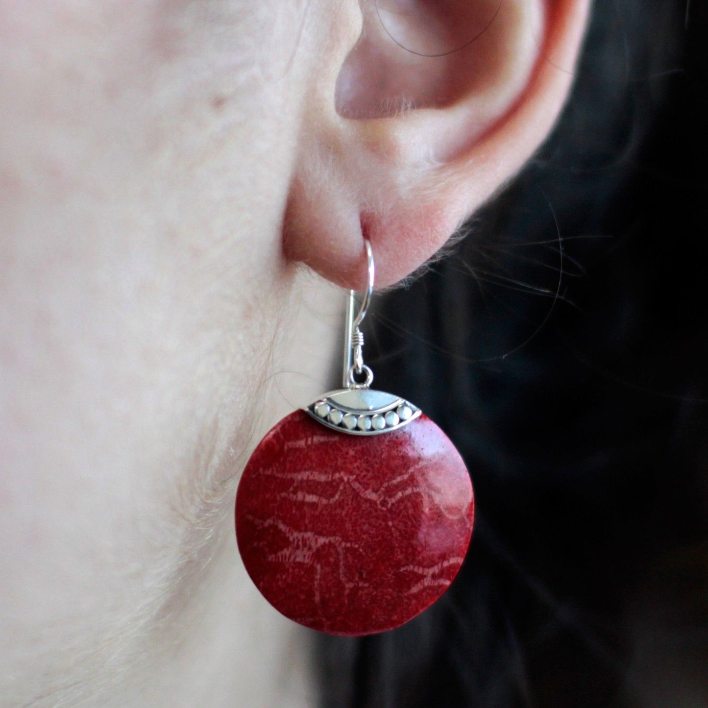 925 Silver Earrings - Coral Imitation - Classic Disc