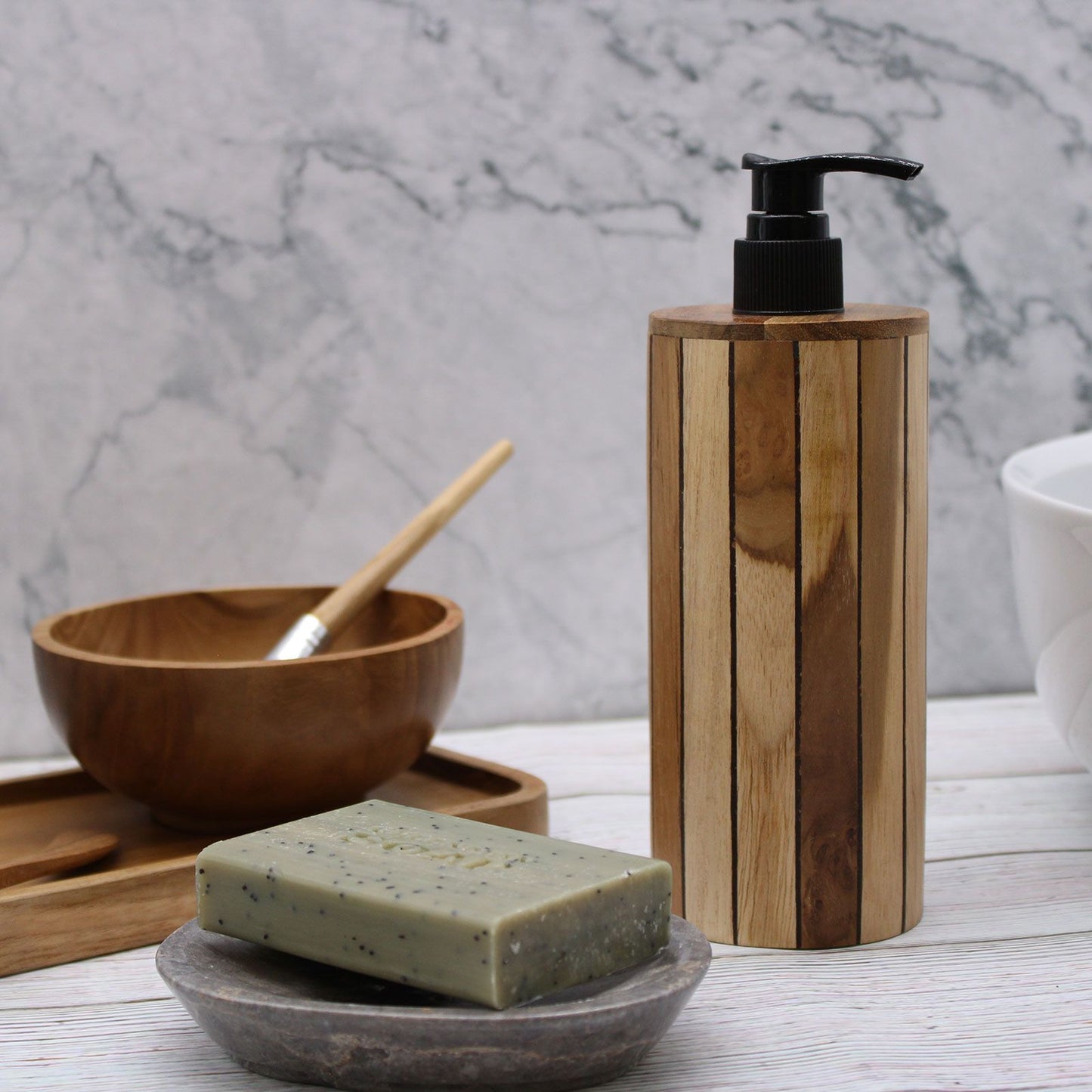 Natural Teak wood Soap Dispenser - Round