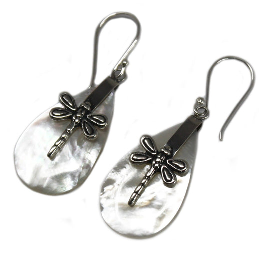 Shell & Silver Earrings - Dragonflies