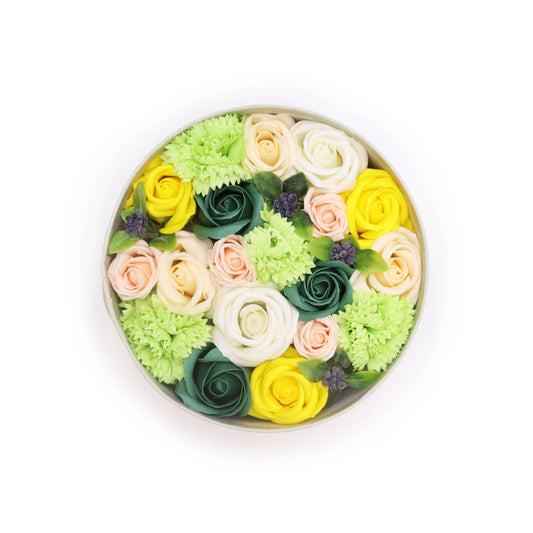 Soap Flowers Round Box - Spring Celebrations - Yellow & Greens