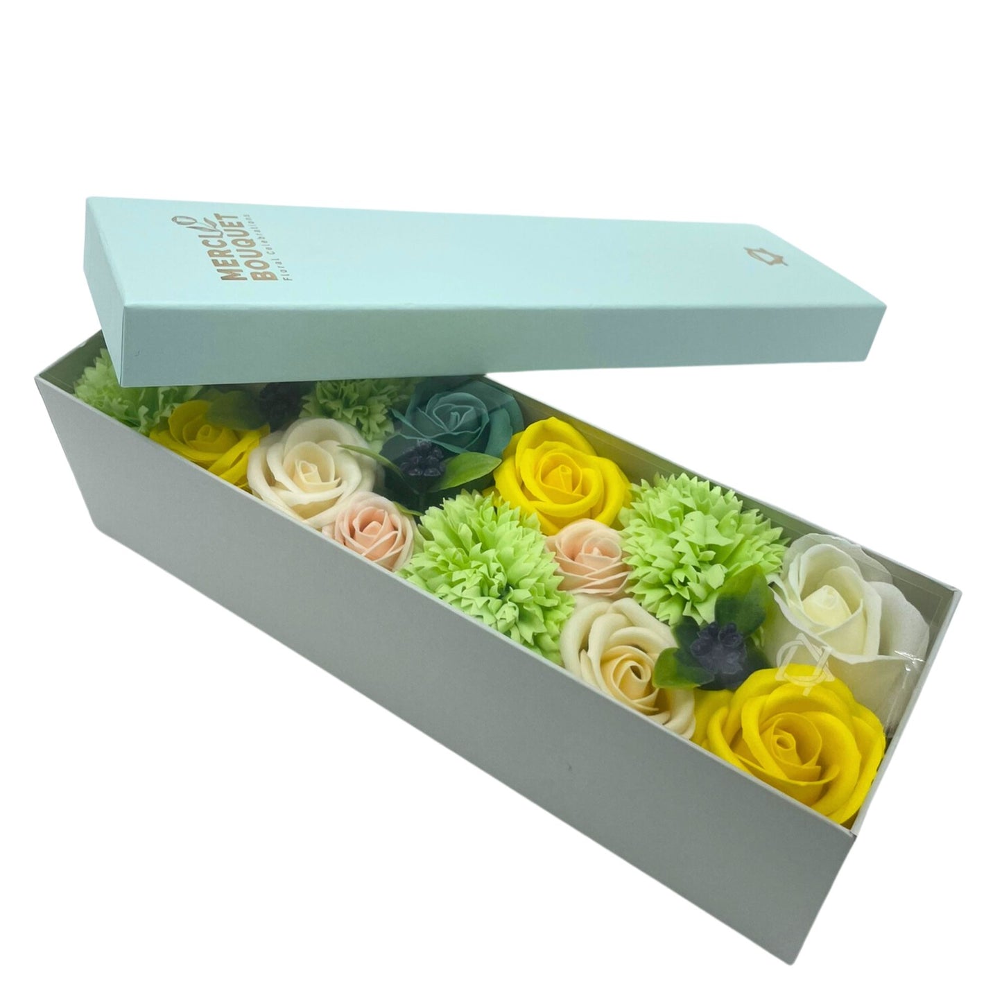 Soap Flowers Long Box - Spring Celebrations - Yellow & Greens