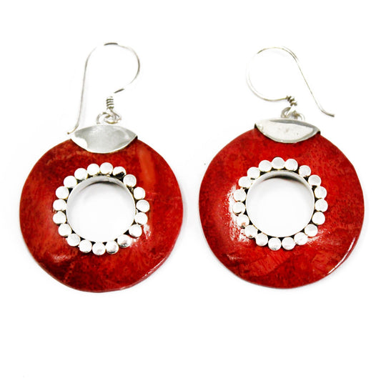 925 Silver Earrings - Imitation Coral - Do-nuts