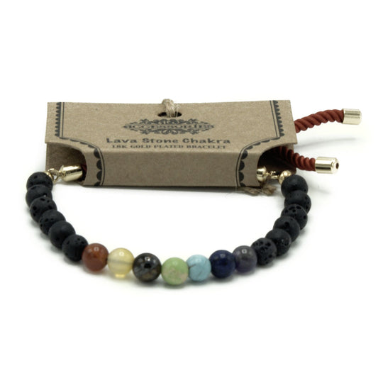 18K Gold Plated Gemstone Royal String Bracelet - Lava Stone