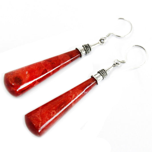 925 Silver Earrings - Coral Imitation - Long Teardrop