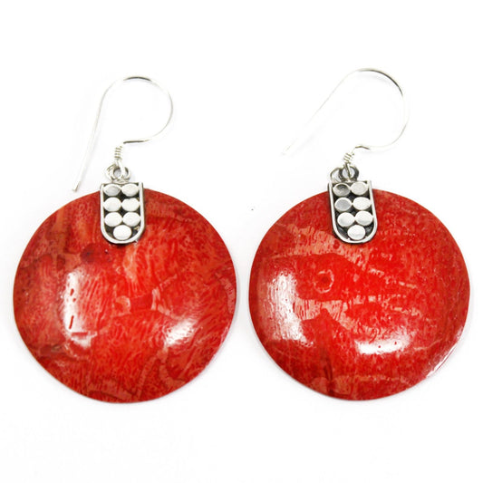 925 Silver Earrings - Coral Imitation - Disc Décor